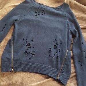 Dark navy blue distressed sweater medium